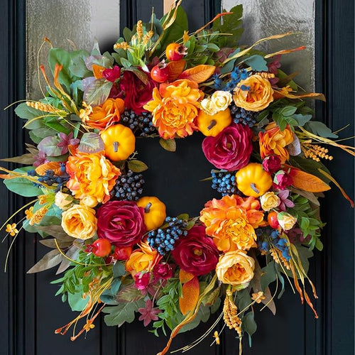 24 Inch Artificial Harvest Fall Wreath for Front Door,Porch & Entryway,Wall